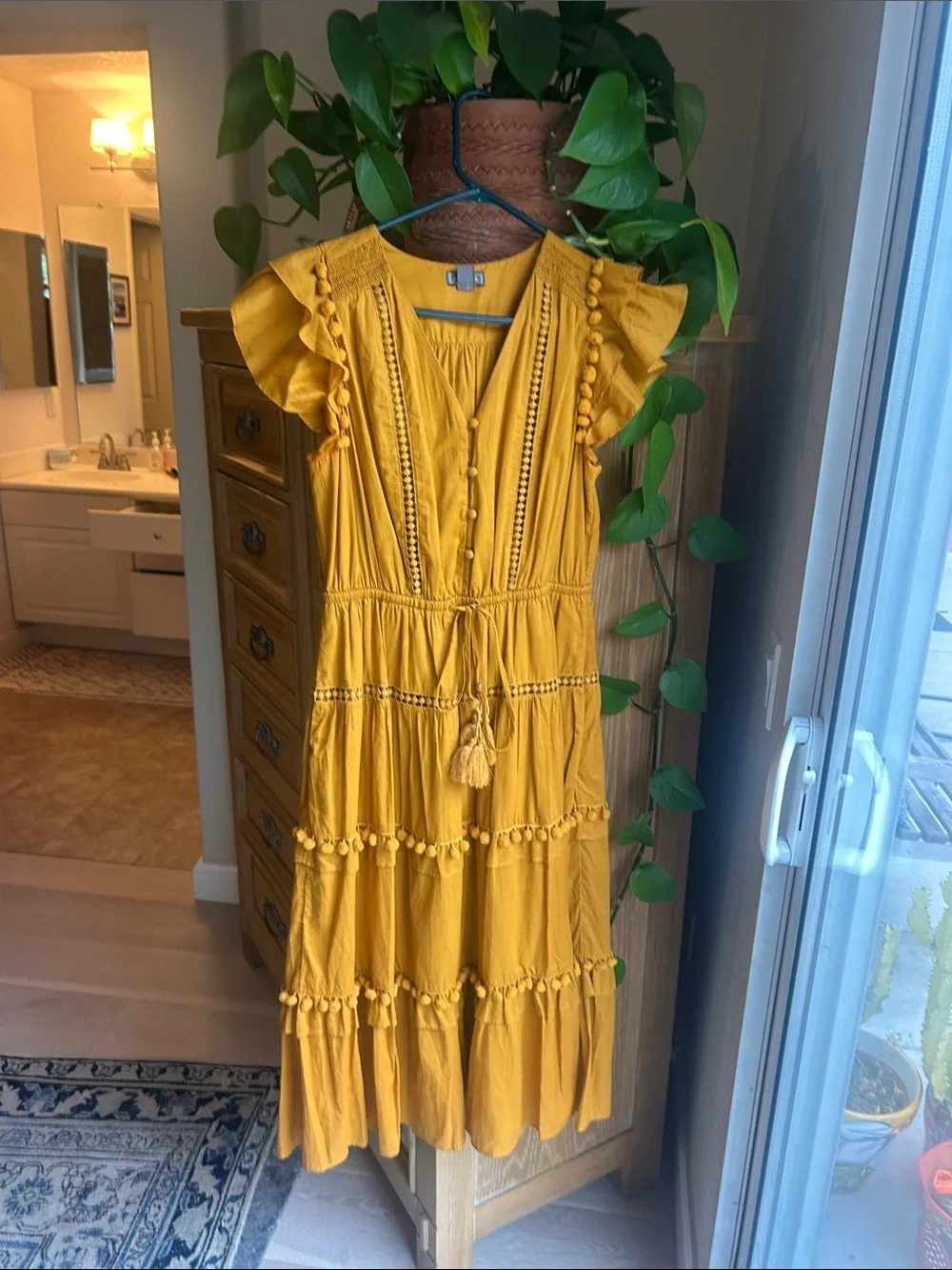 Point Sur Mustard Yellow Tiered Boho Midi Dress - Picture 1 of 9